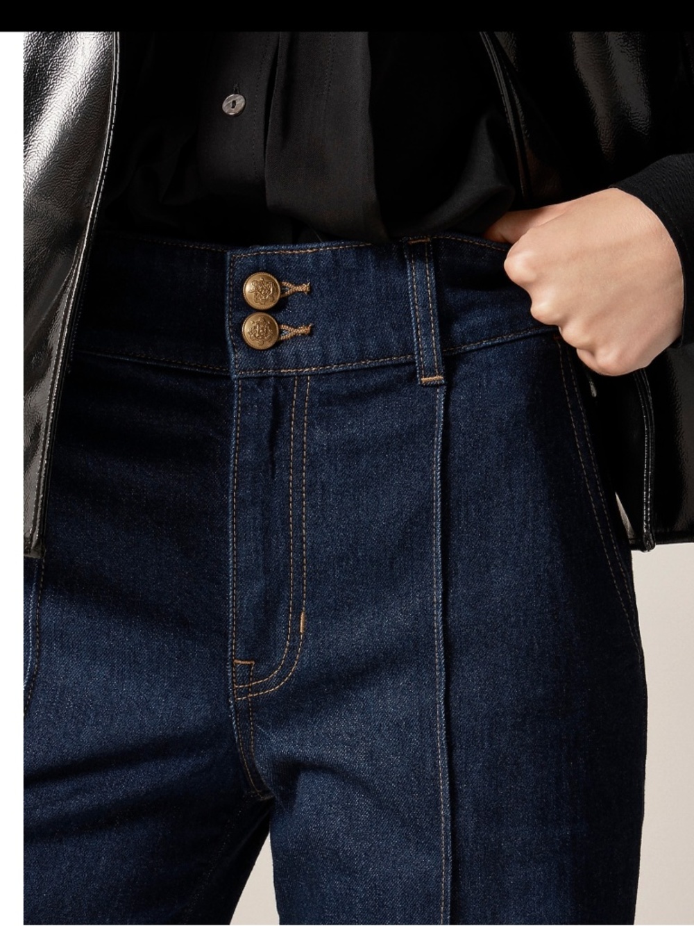 J. Crew Dark Blue Denim Trouser Wide Leg Jean with Stacked Buttons Size 26 Tall - Picture 4 of 16